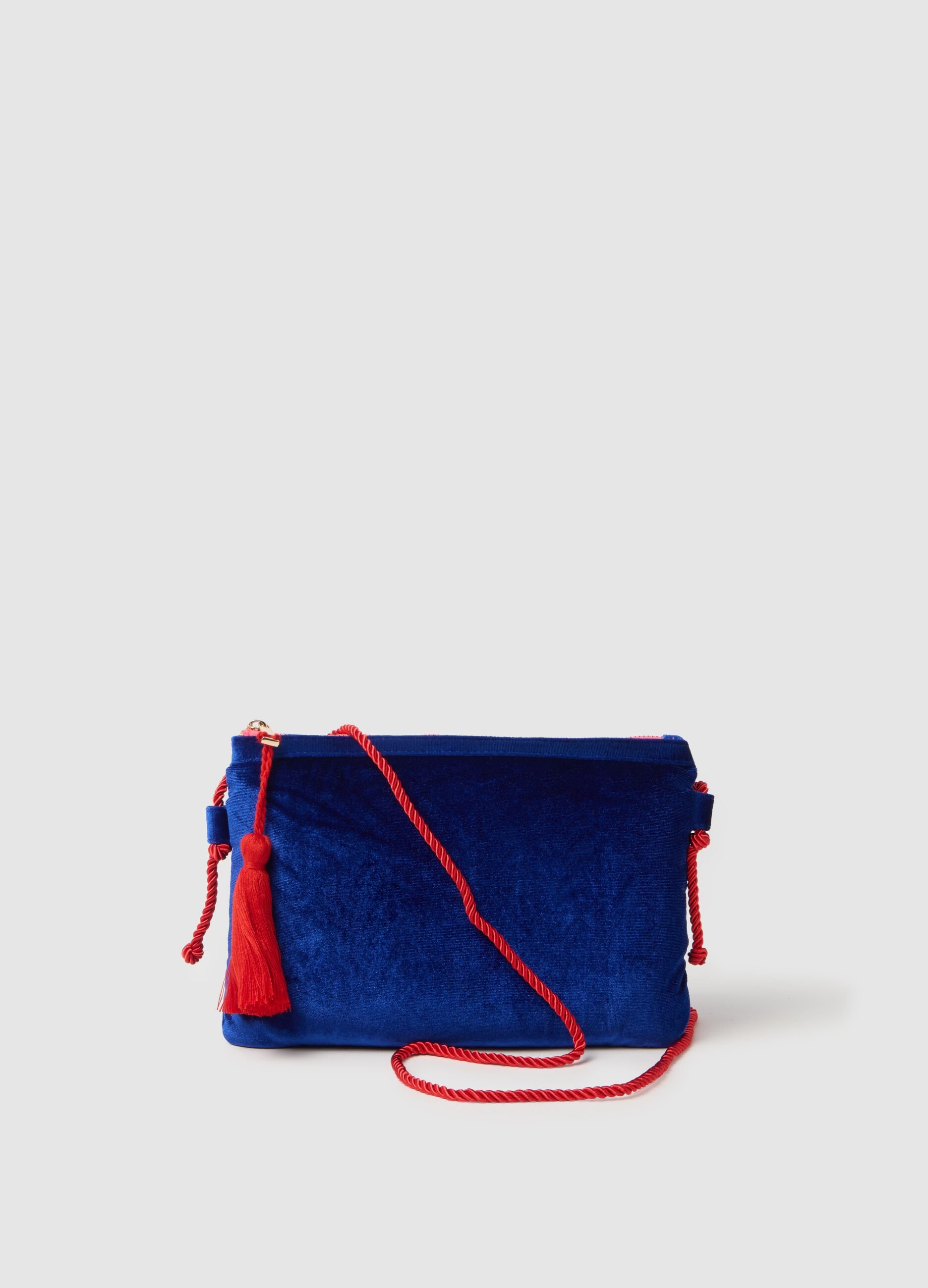 Blue fabric bag with red details