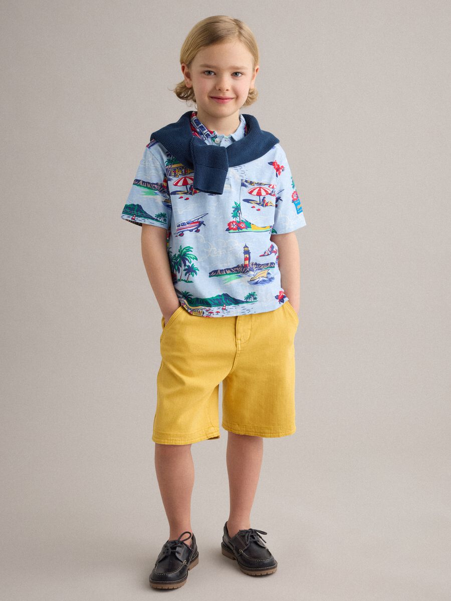 Boys' yellow cargo baggy shorts in stretch cotton_0