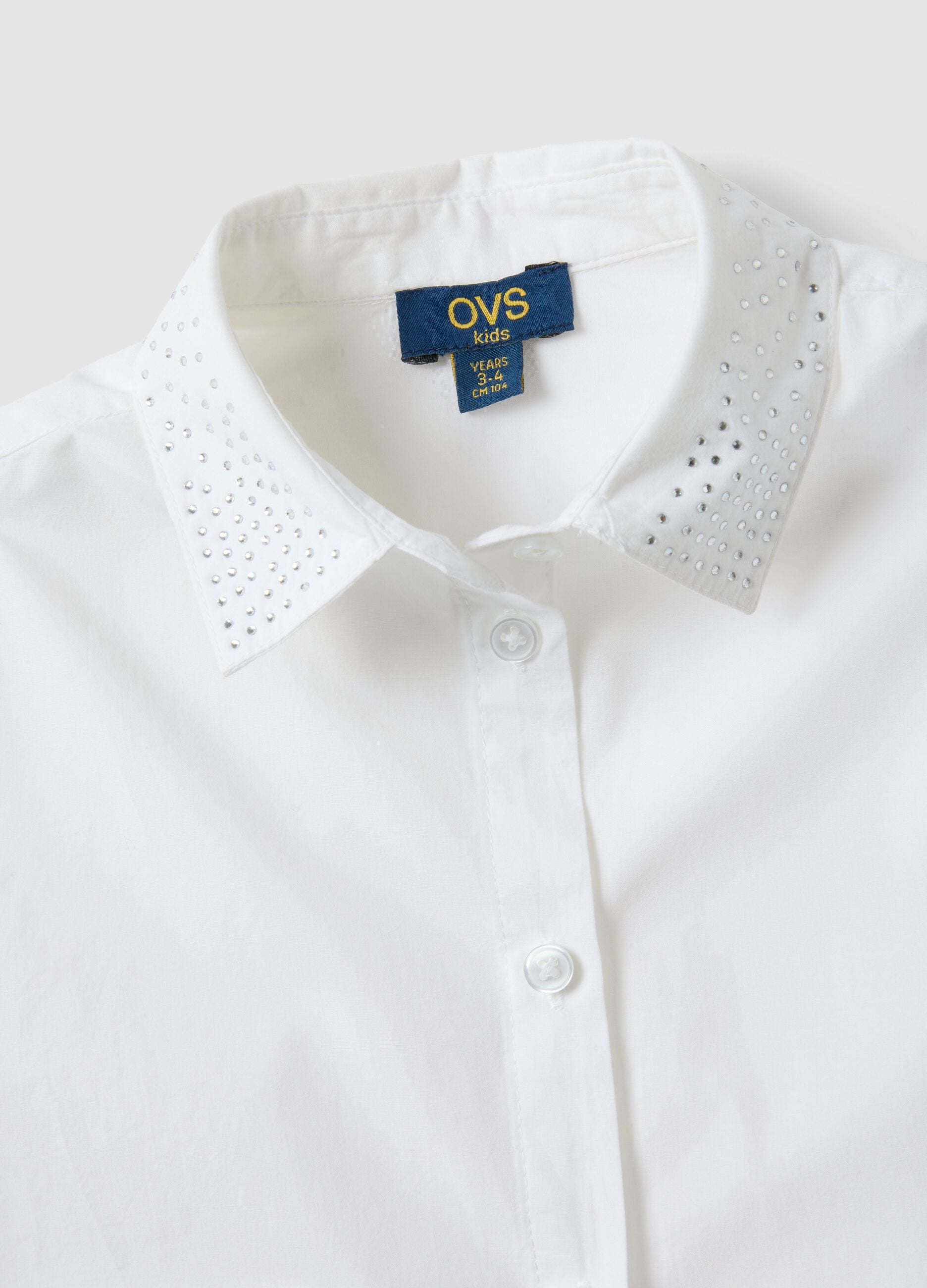 Girls' white long-sleeve shirt in pure cotton