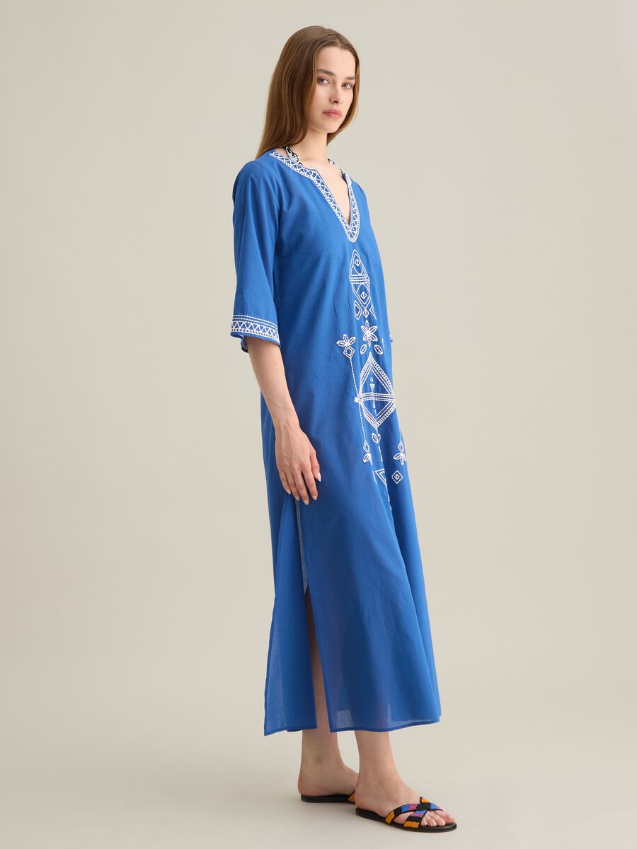 Abito kaftano da donna in puro cotone blu_1