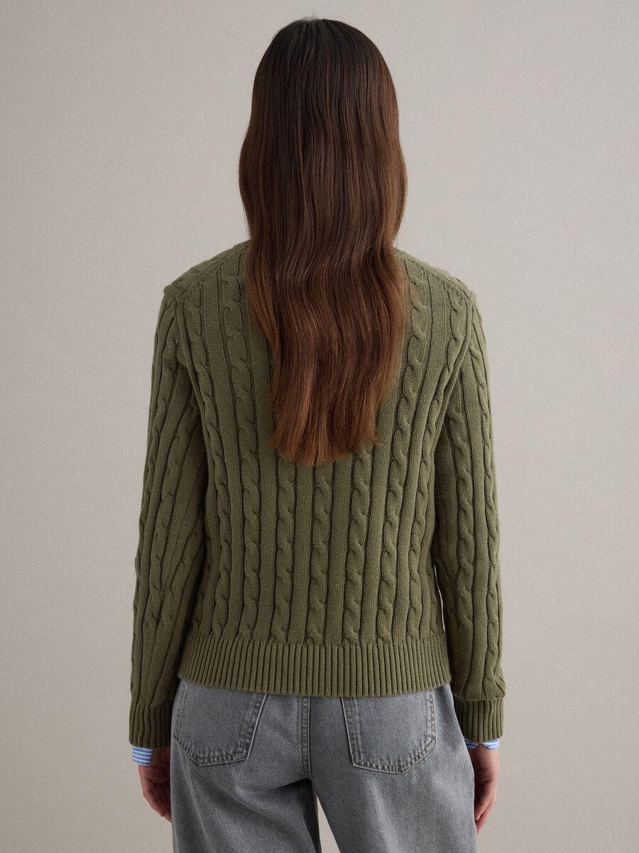 Green pure cotton regular fit pullover with cable knit_3