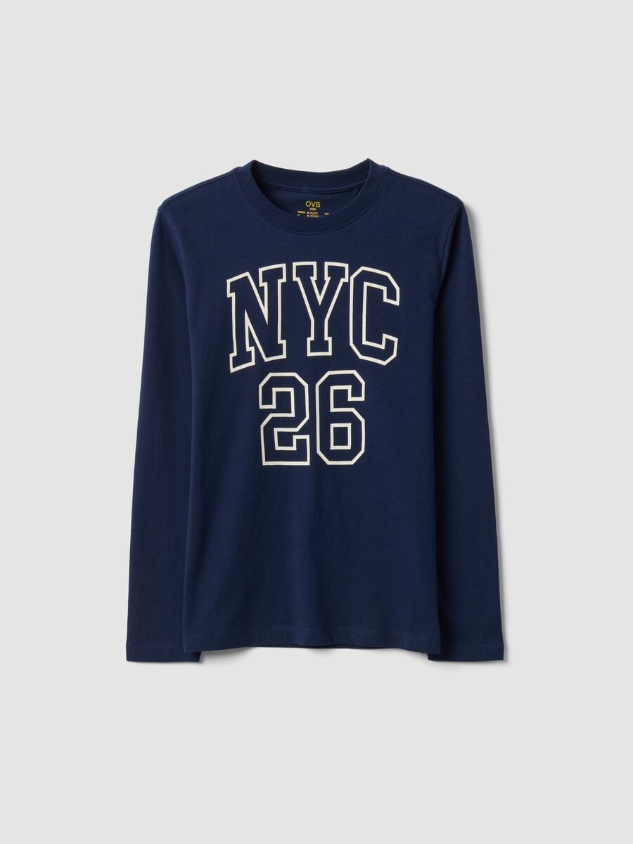 T-shirt blu in puro cotone organico con stampa grafica per ragazzo_3