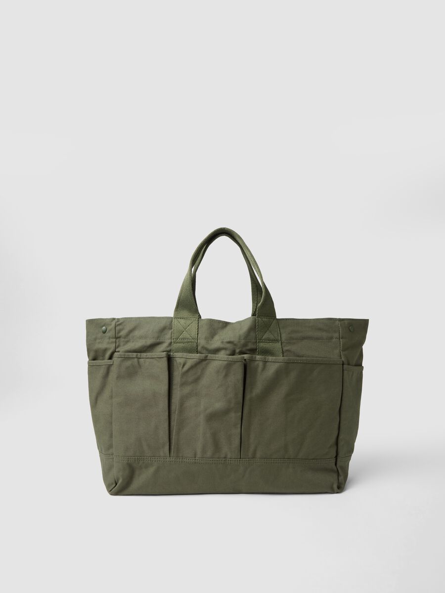 Borsa sportiva verde in puro cotone con tasche esterne_1