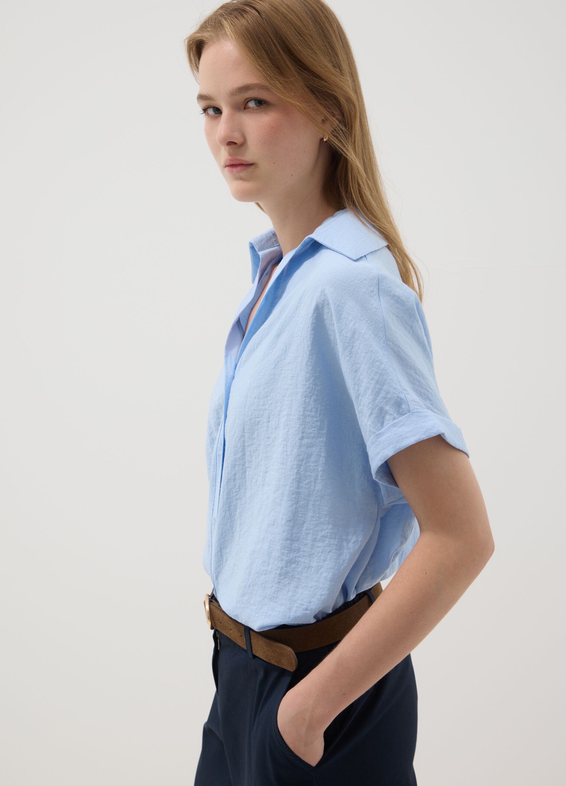 Light blue viscose-blend shirt