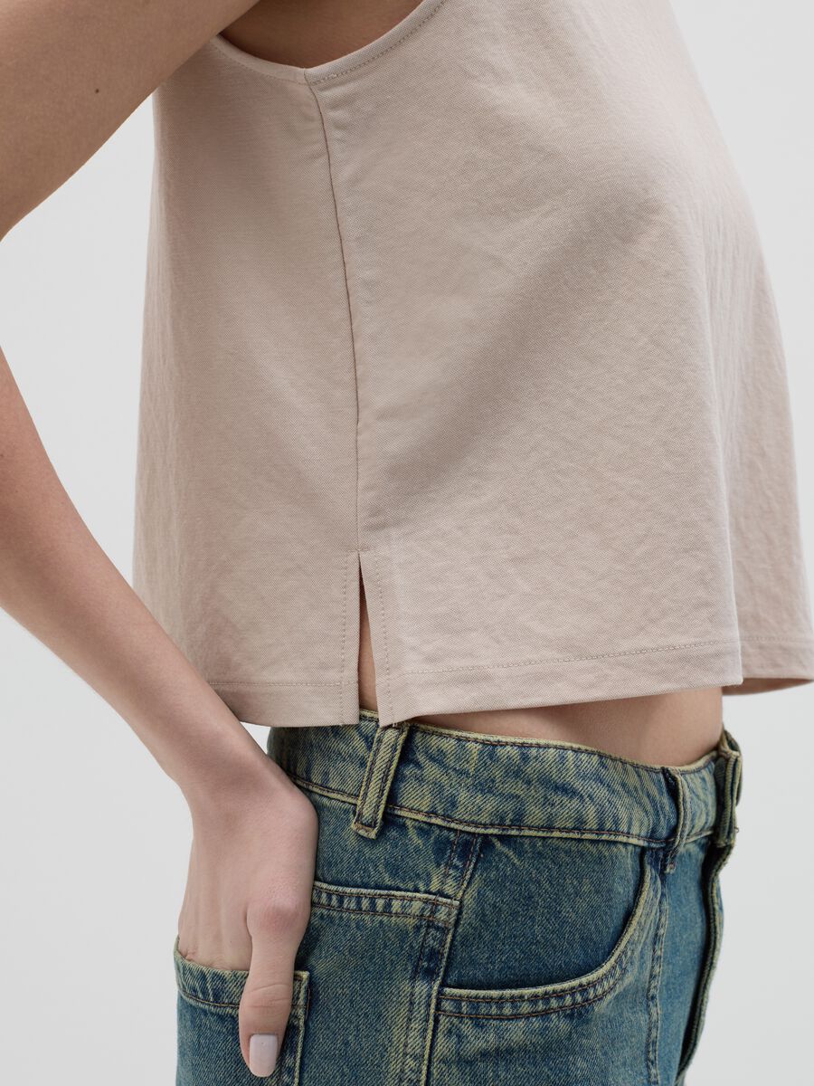 Women's cropped waist top in beige viscose blend with regular fit_2