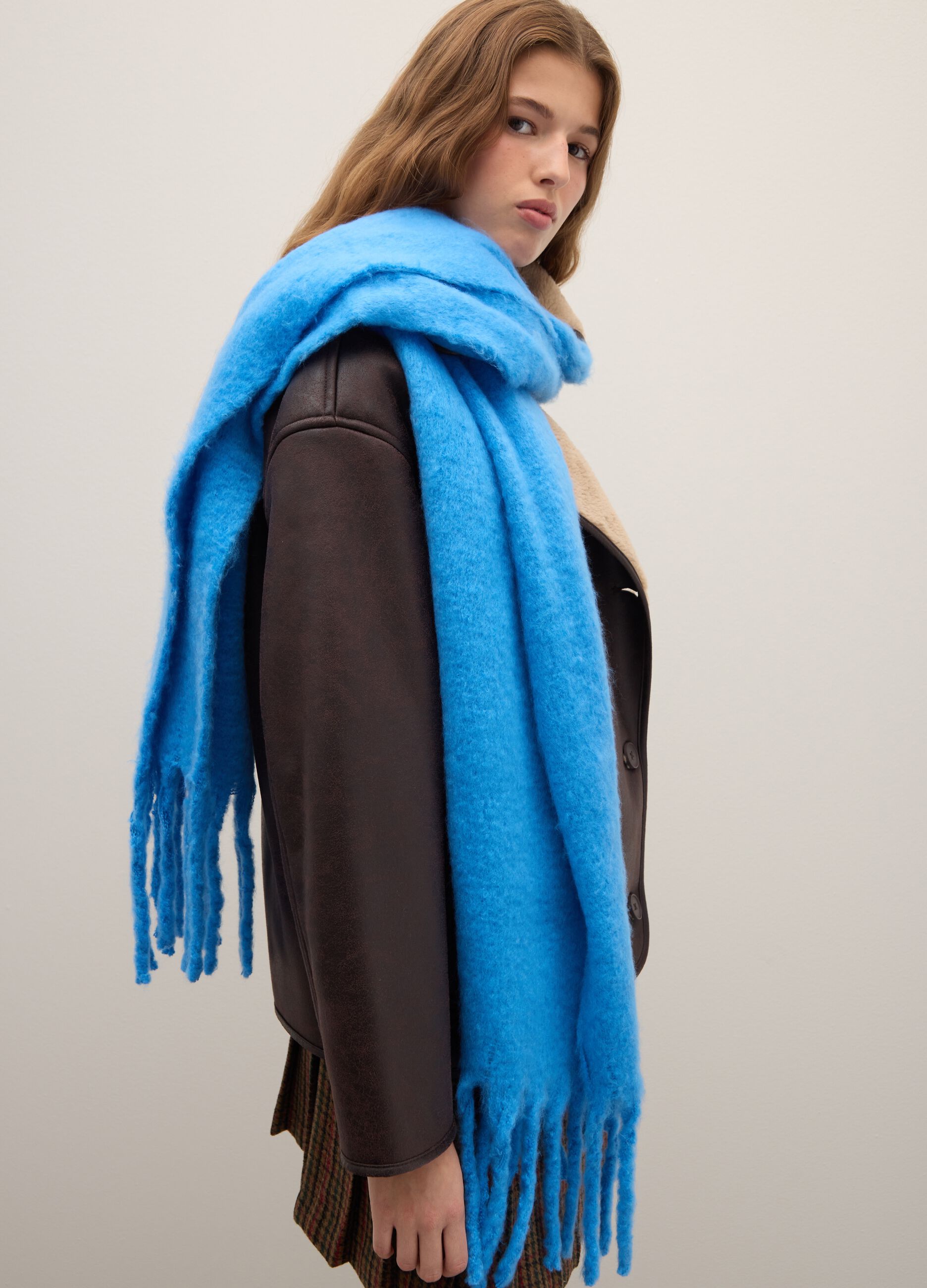 Blue Mixed Fabric Scarf