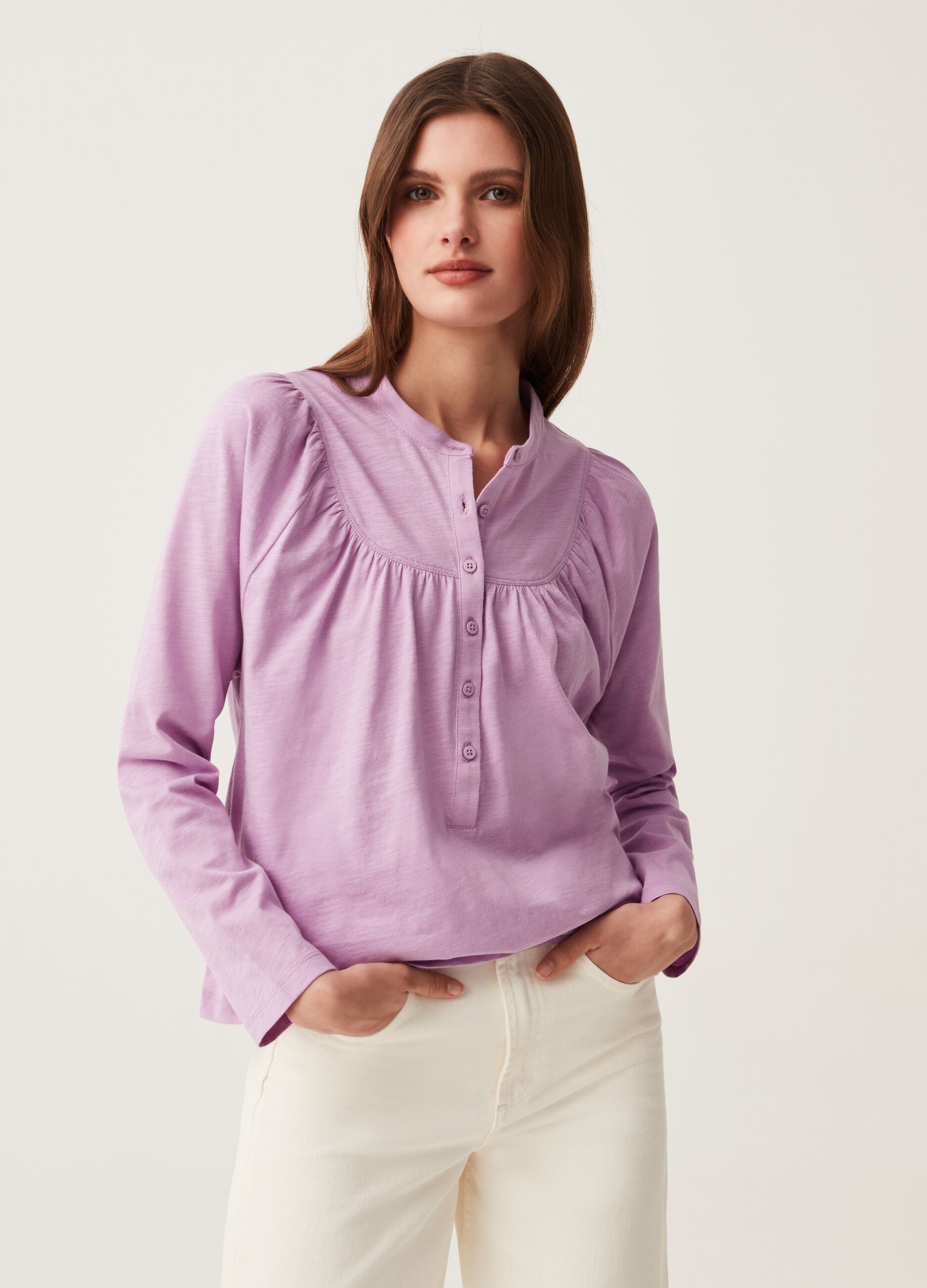 T-shirt in slub jersey con maniche raglan_0