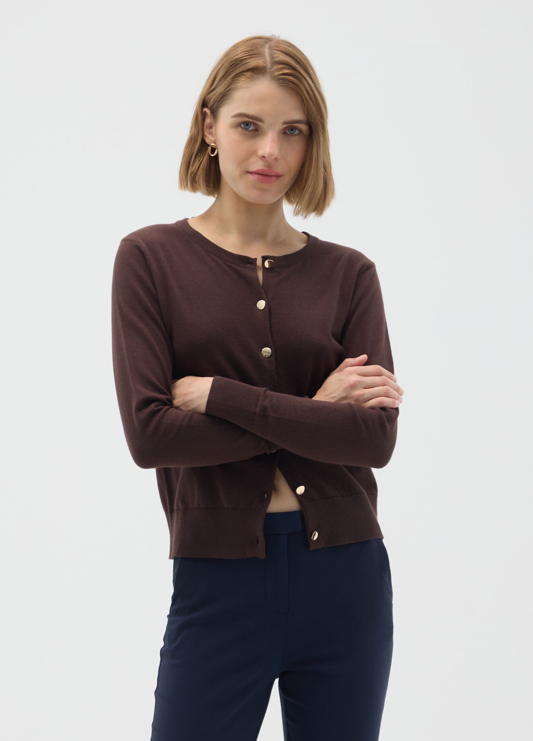 Cardigan in puro cotone marrone regular fit