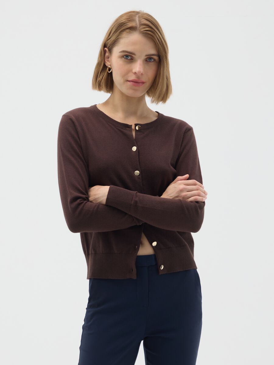 Cardigan in puro cotone marrone regular fit_0