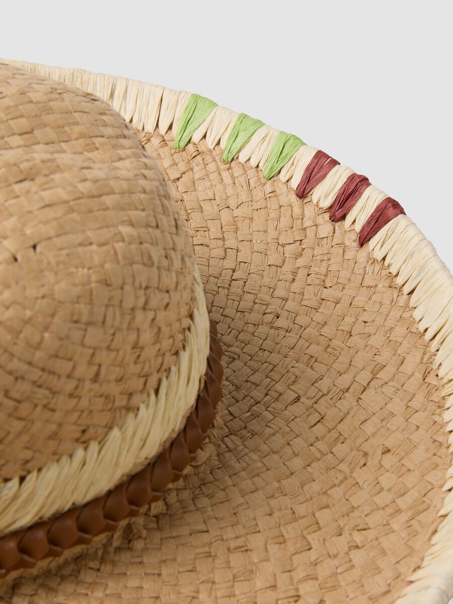 Cappello in puro tessuto carta beige con pompon colorati_3