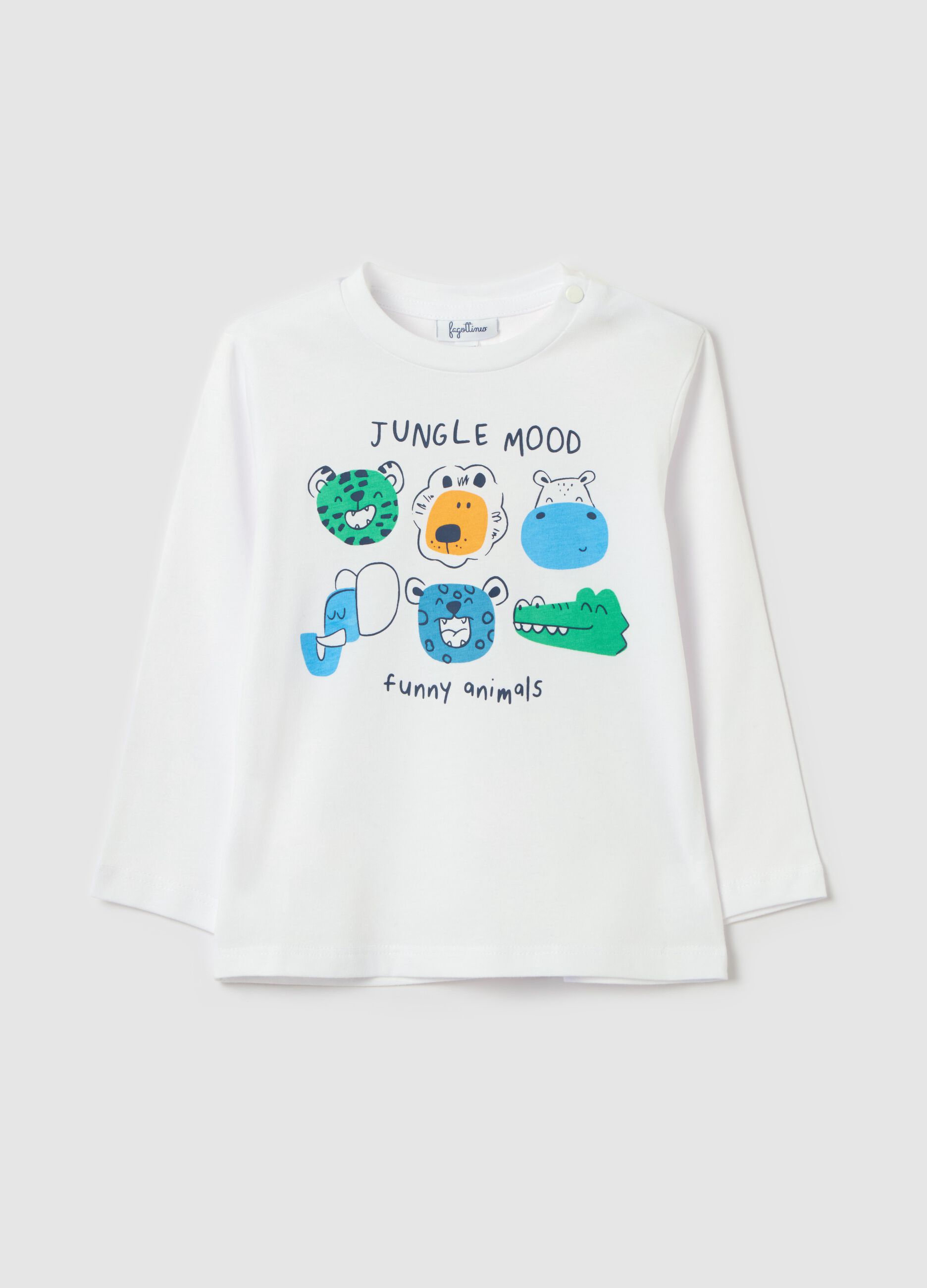 Long-sleeved cotton T-shirt with “Jungle Mood” print