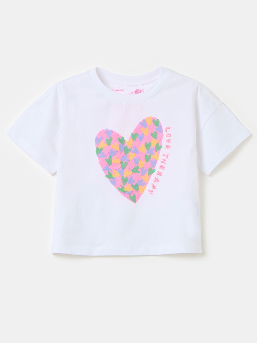 T-shirt in cotone con stampa cuore_0