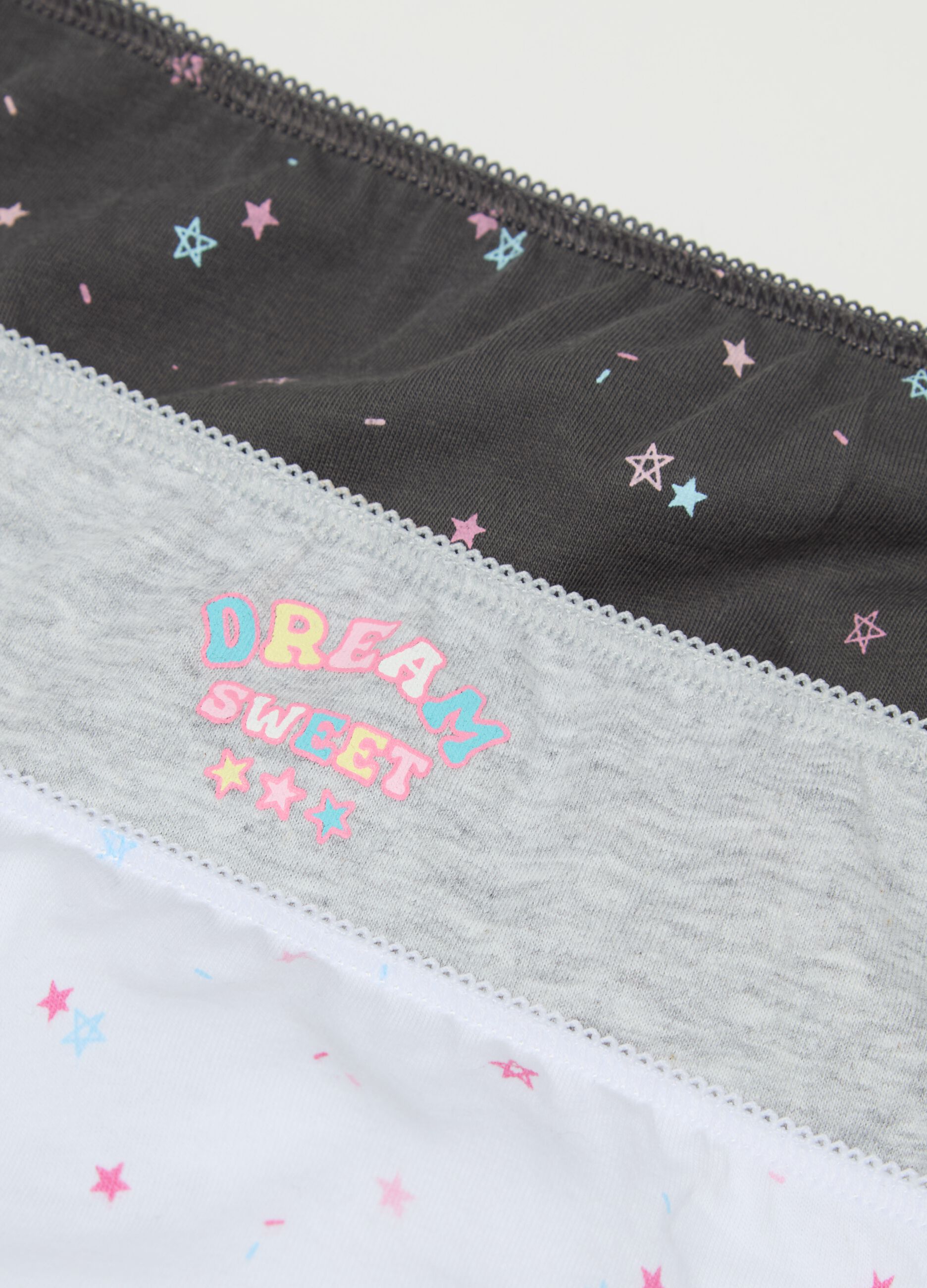 Cinque slip in cotone con stampa stelle 