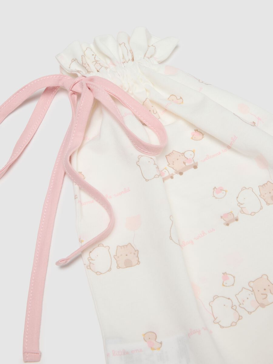 Twin pack of multicolour newborn bags in pure cotton with embroidery_1