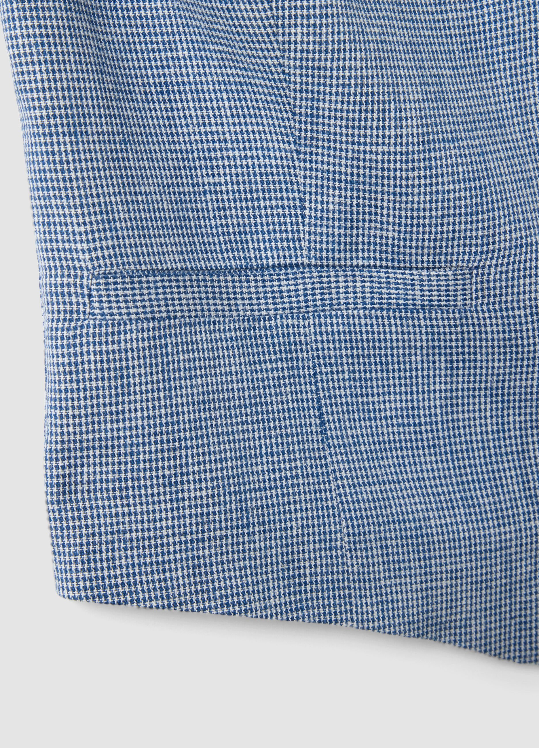 Slim-fit white and blue checked linen-blend corset