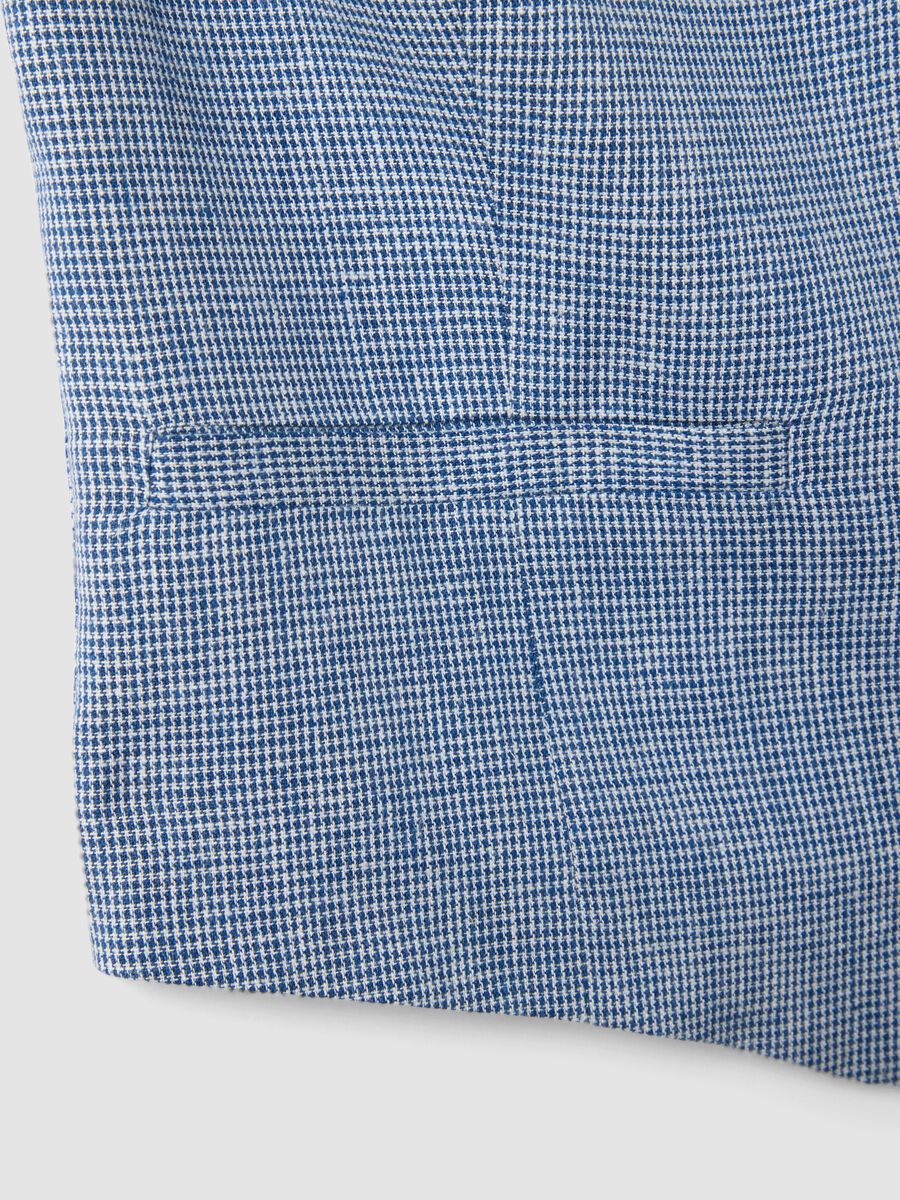 Corsetto in misto lino a quadri bianchi e blu slim fit_5