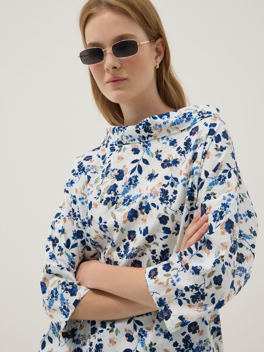 White floral stretch cotton blouse_0