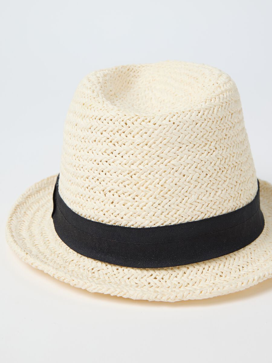 Raffia fedora hat with black band_2