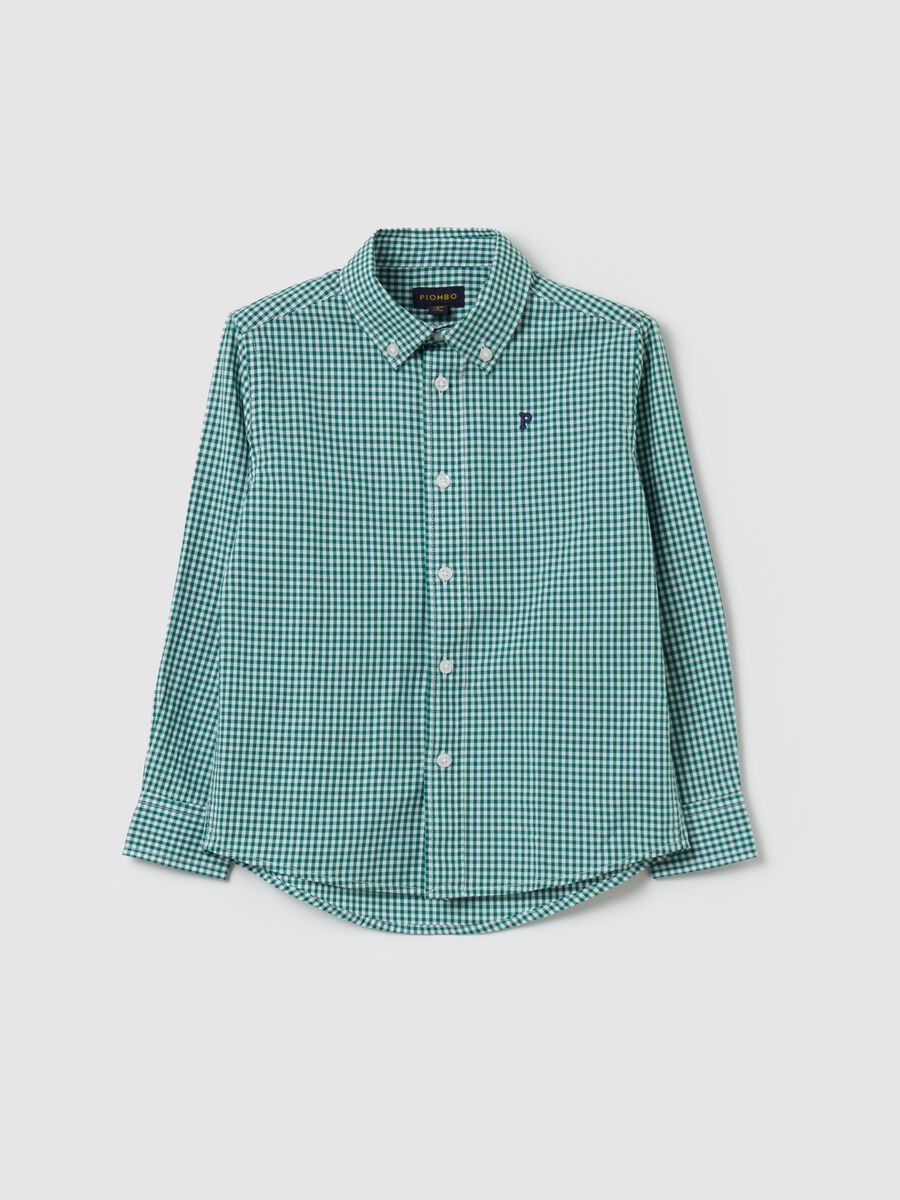 Gingham button-down shirt with logo embroidery_3