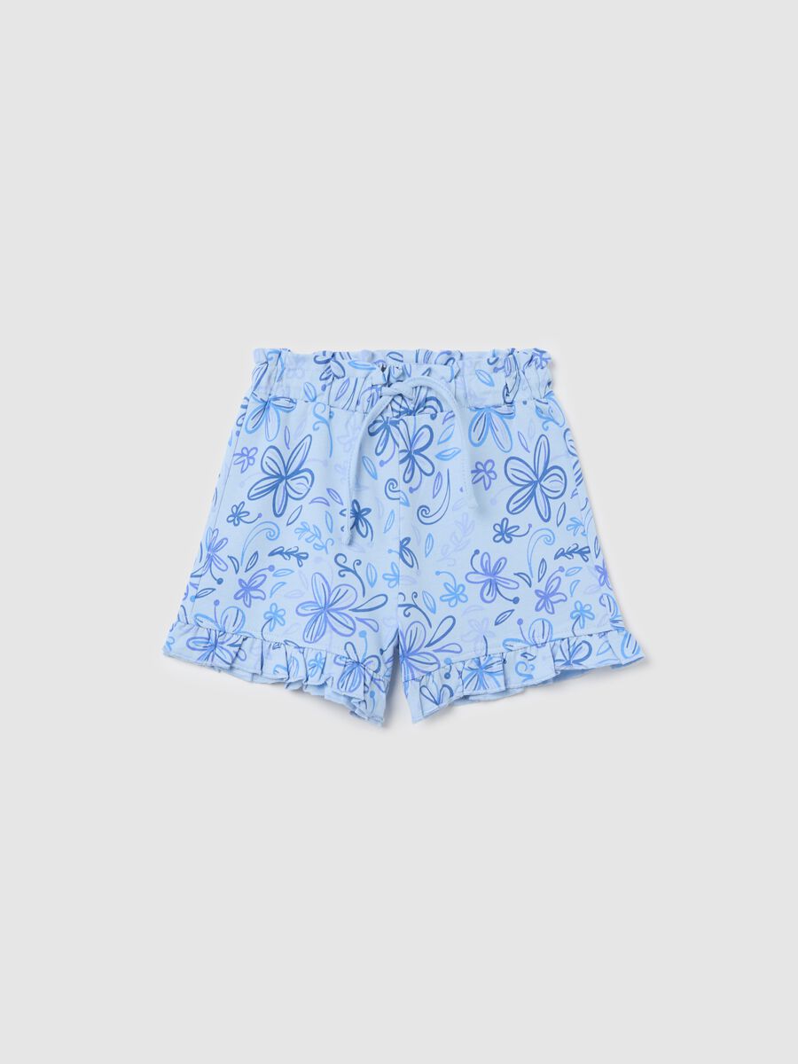 Light blue French terry shorts with drawstring and print_0