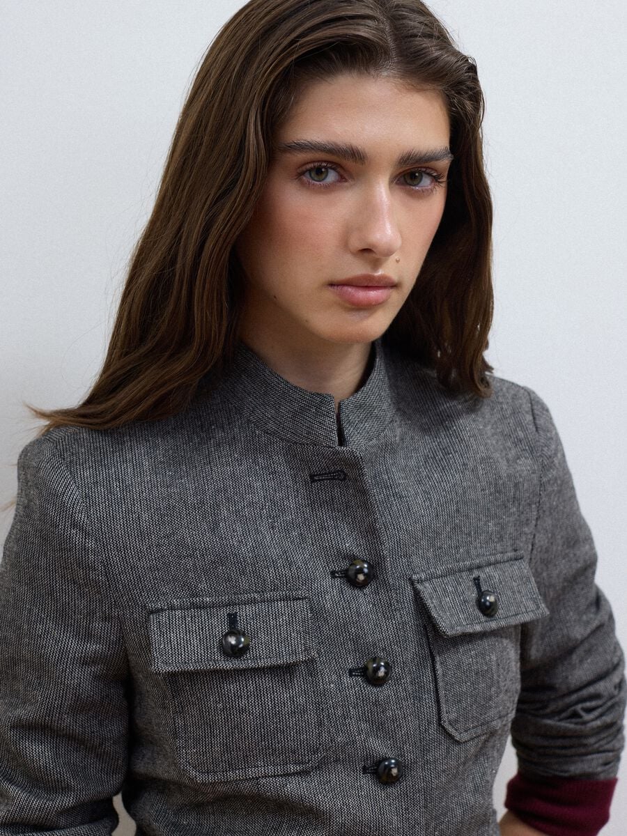 Blazer grigio in misto lana e viscosa slim fit_0