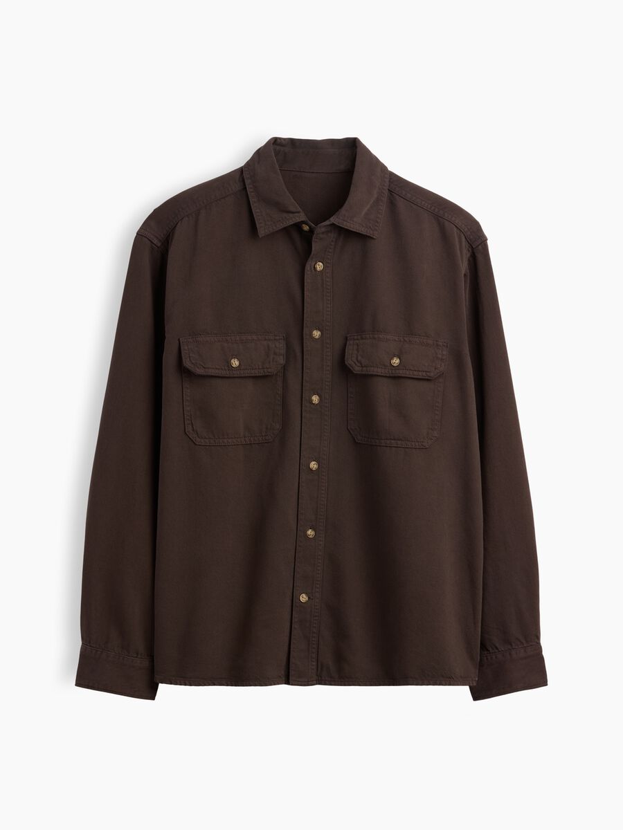 Camicia marrone scuro in misto cotone e lyocell_3