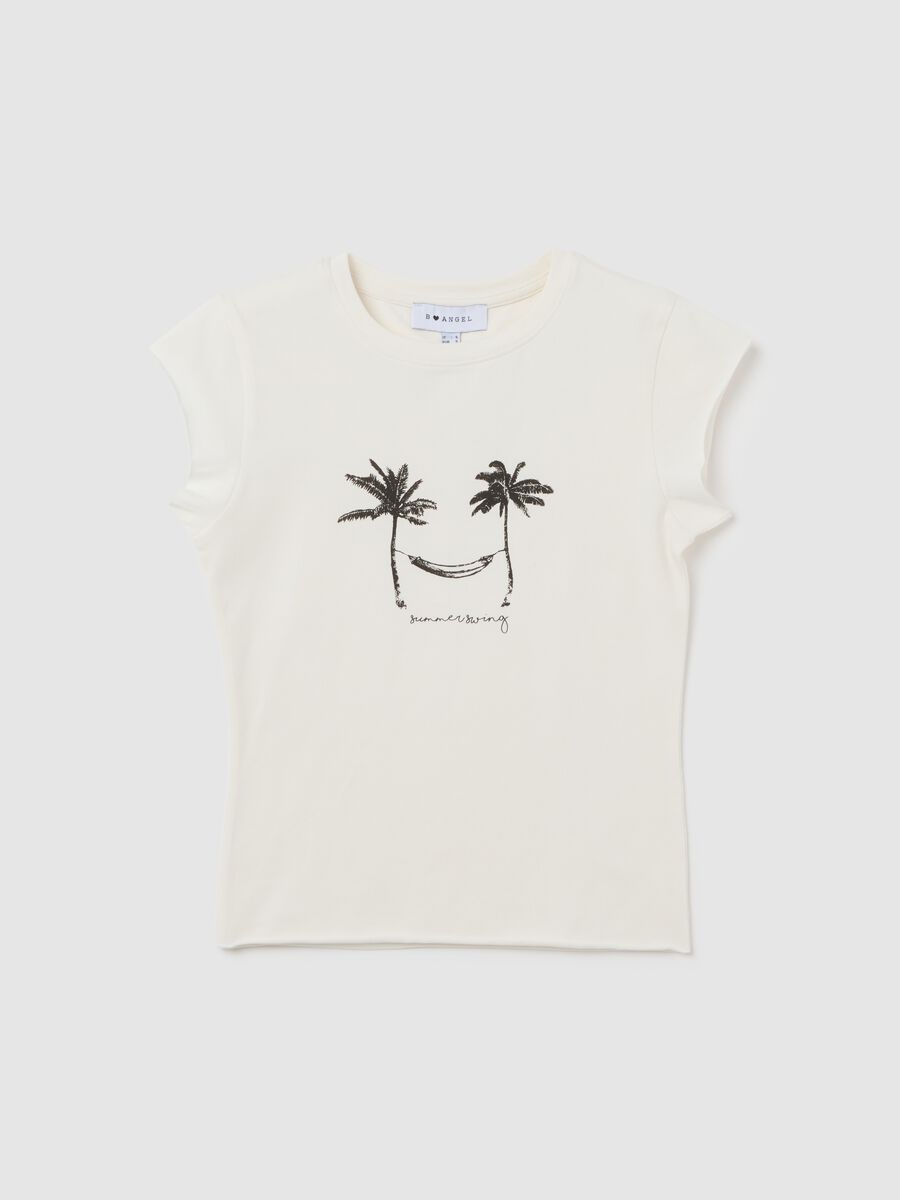 White fitted T-shirt with palm trees B.Angel_4