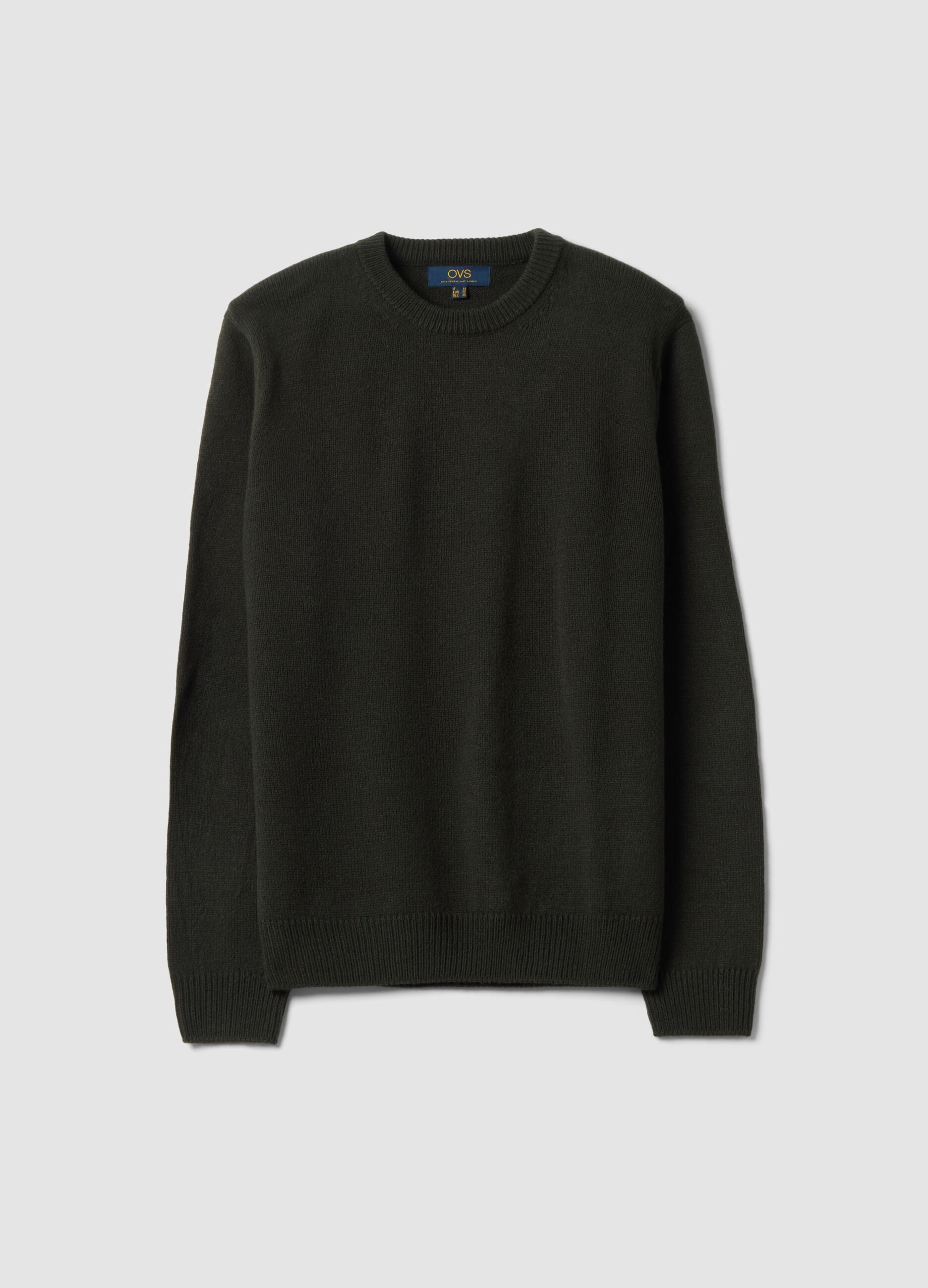 Green crew-neck jersey knit jumper, regular fit