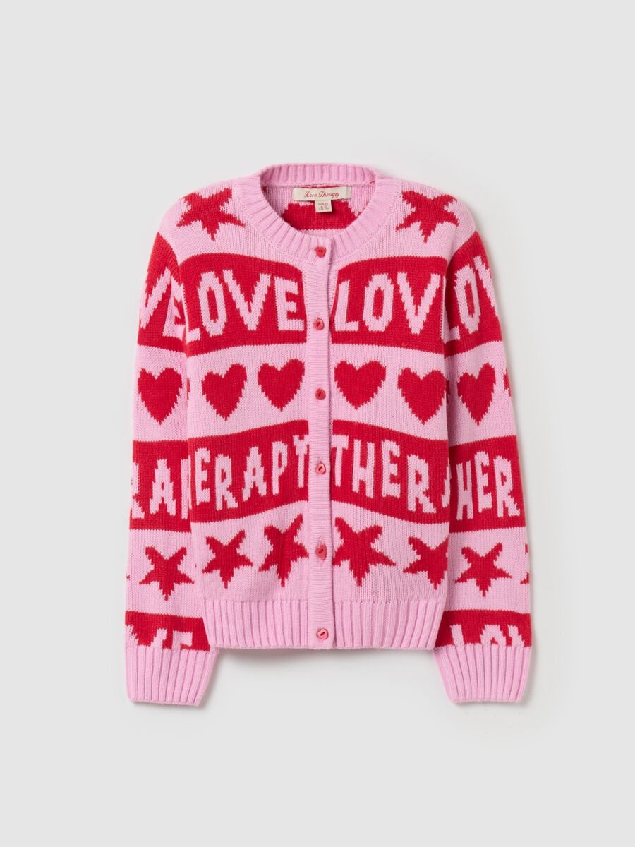 Cardigan with jacquard star and heart design_0