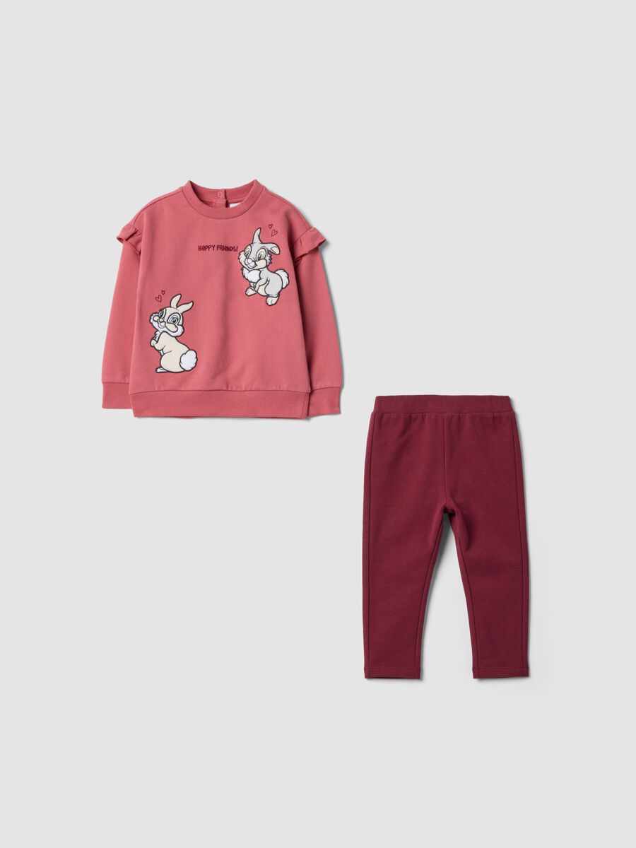 Completo rosa in cotone organico elasticizzato con stampa Bambi_0