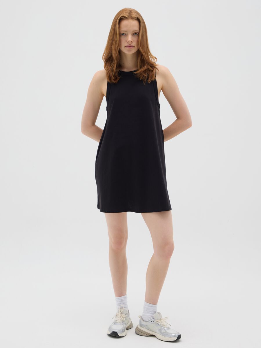 Women's dress in pure black cotton_0
