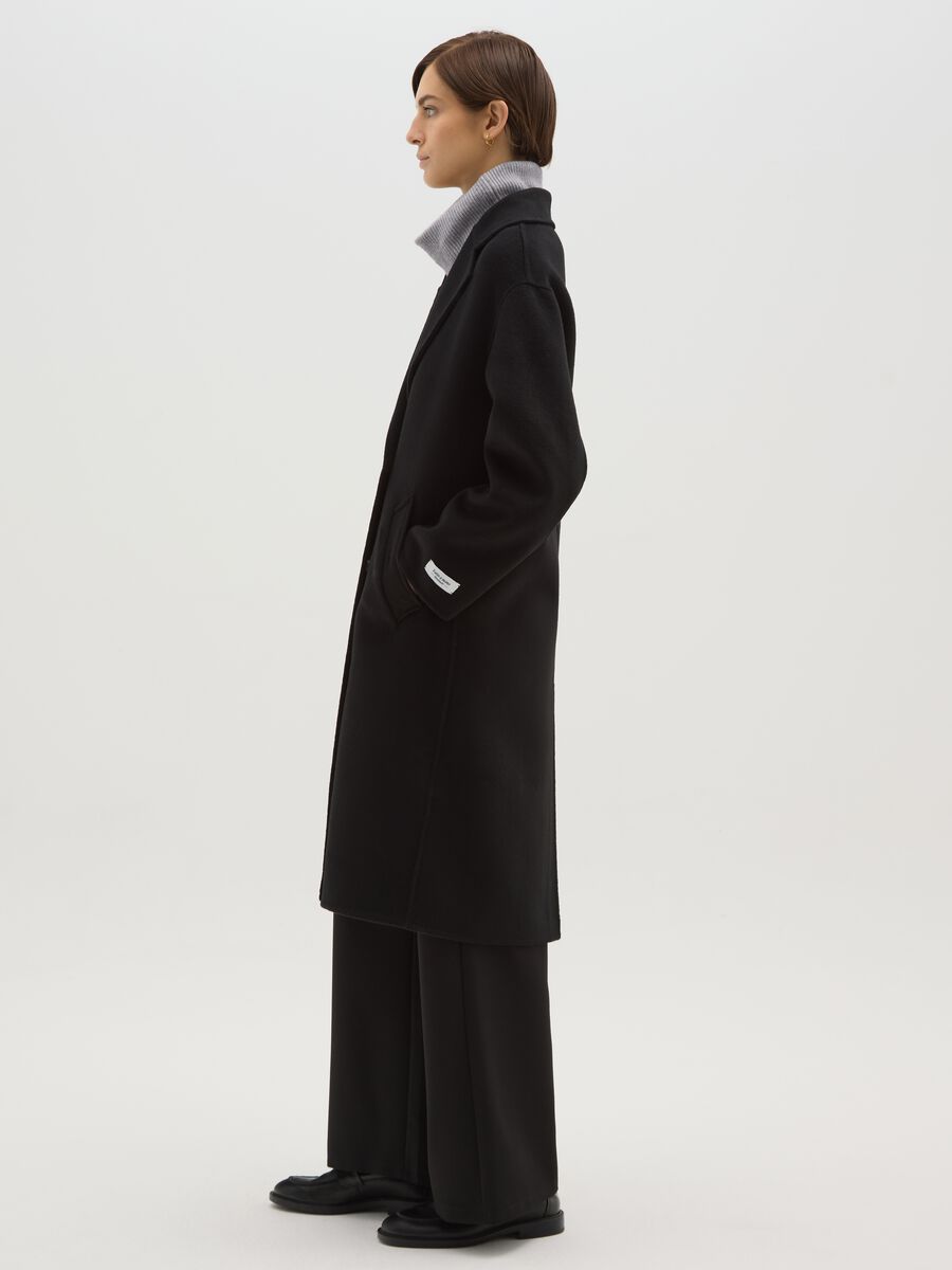 Black wool blend coat regular fit with buttons_0