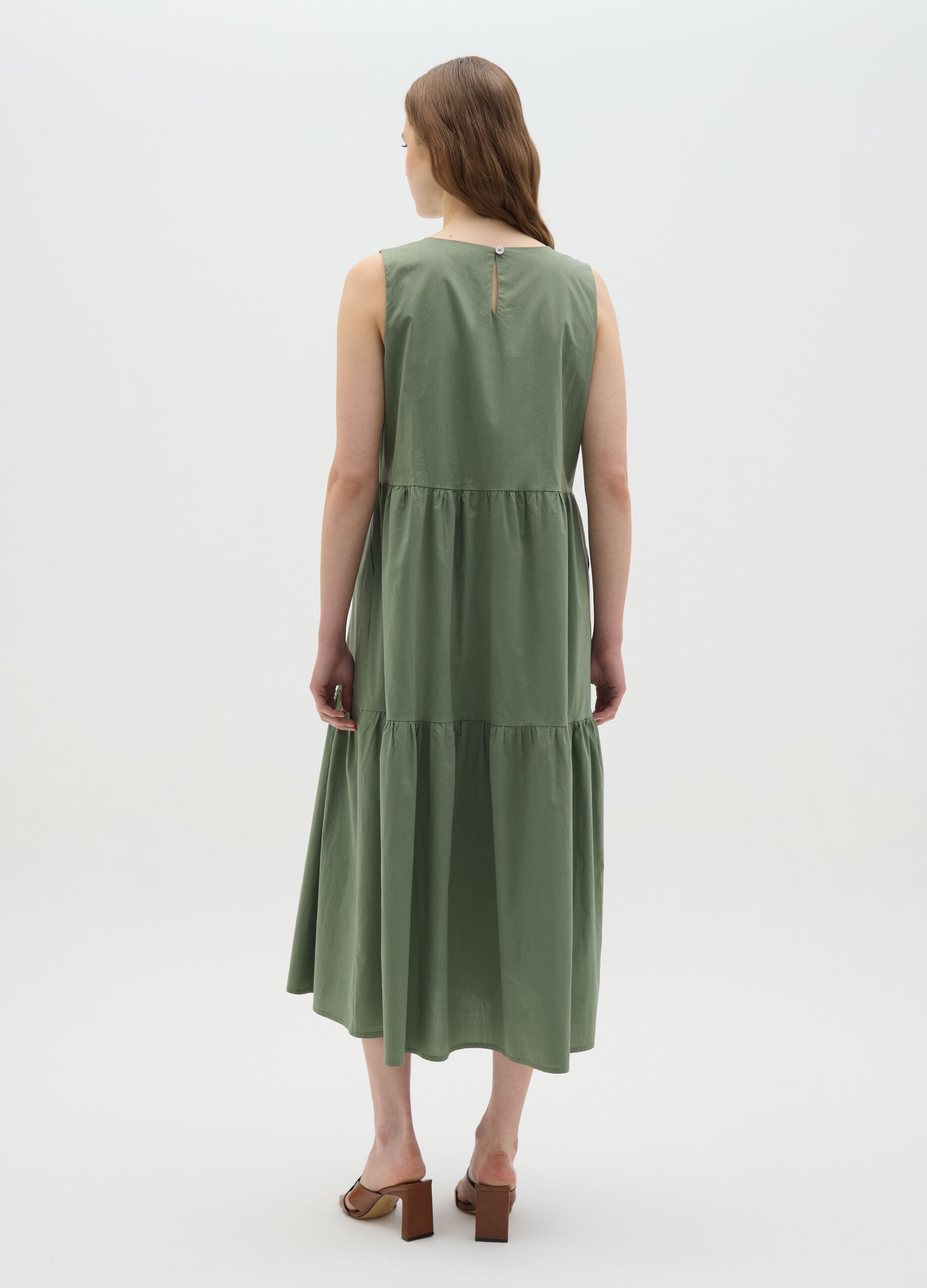 Abito lungo da donna in puro cotone verde regular fit
