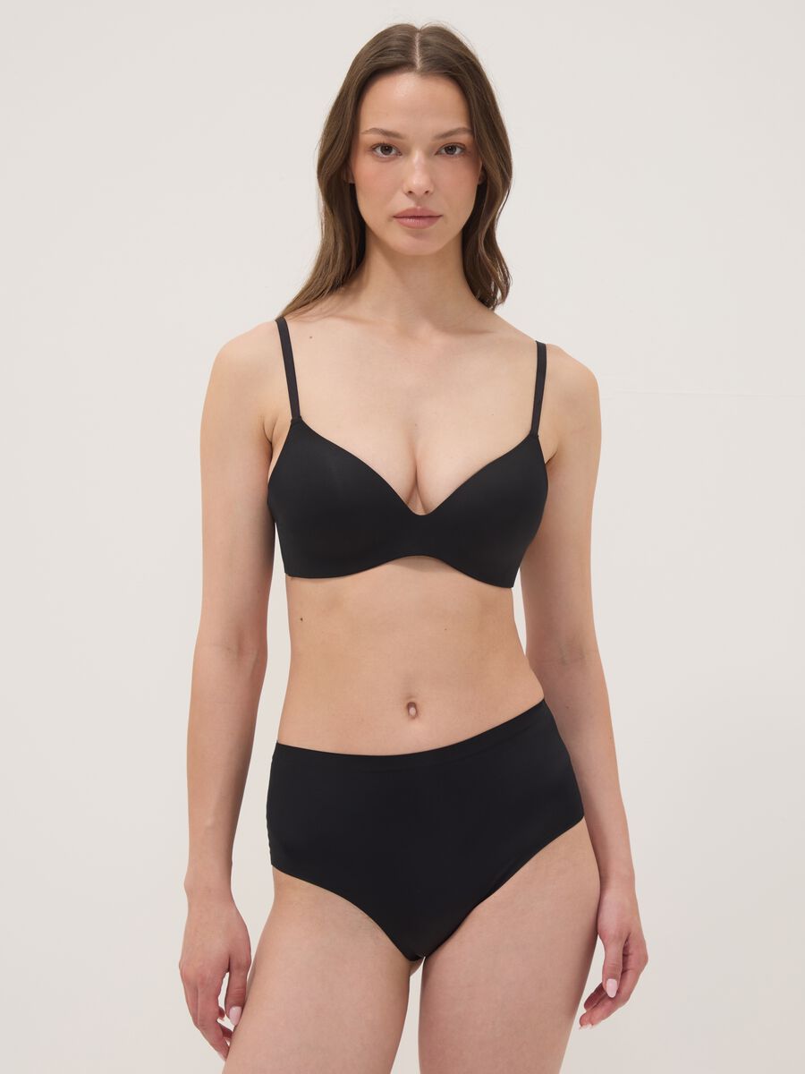 Black padded triangle bra in stretch fabric_1