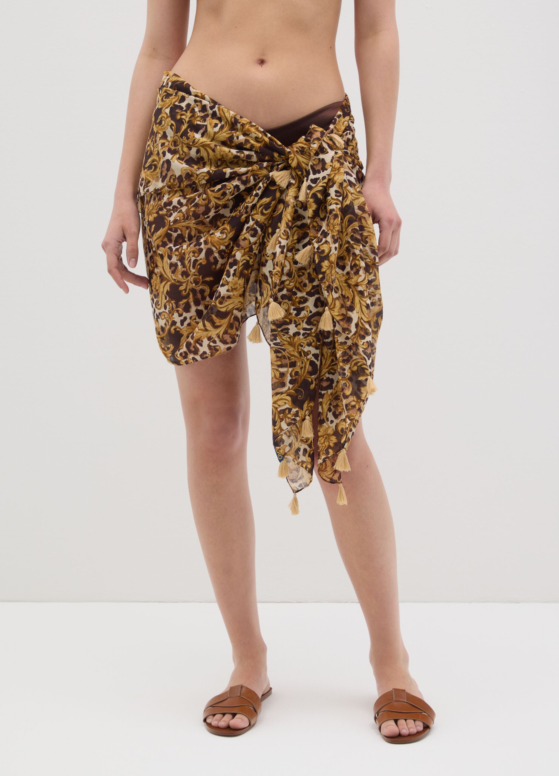 Copricostume lungo da donna in puro cotone multicolor