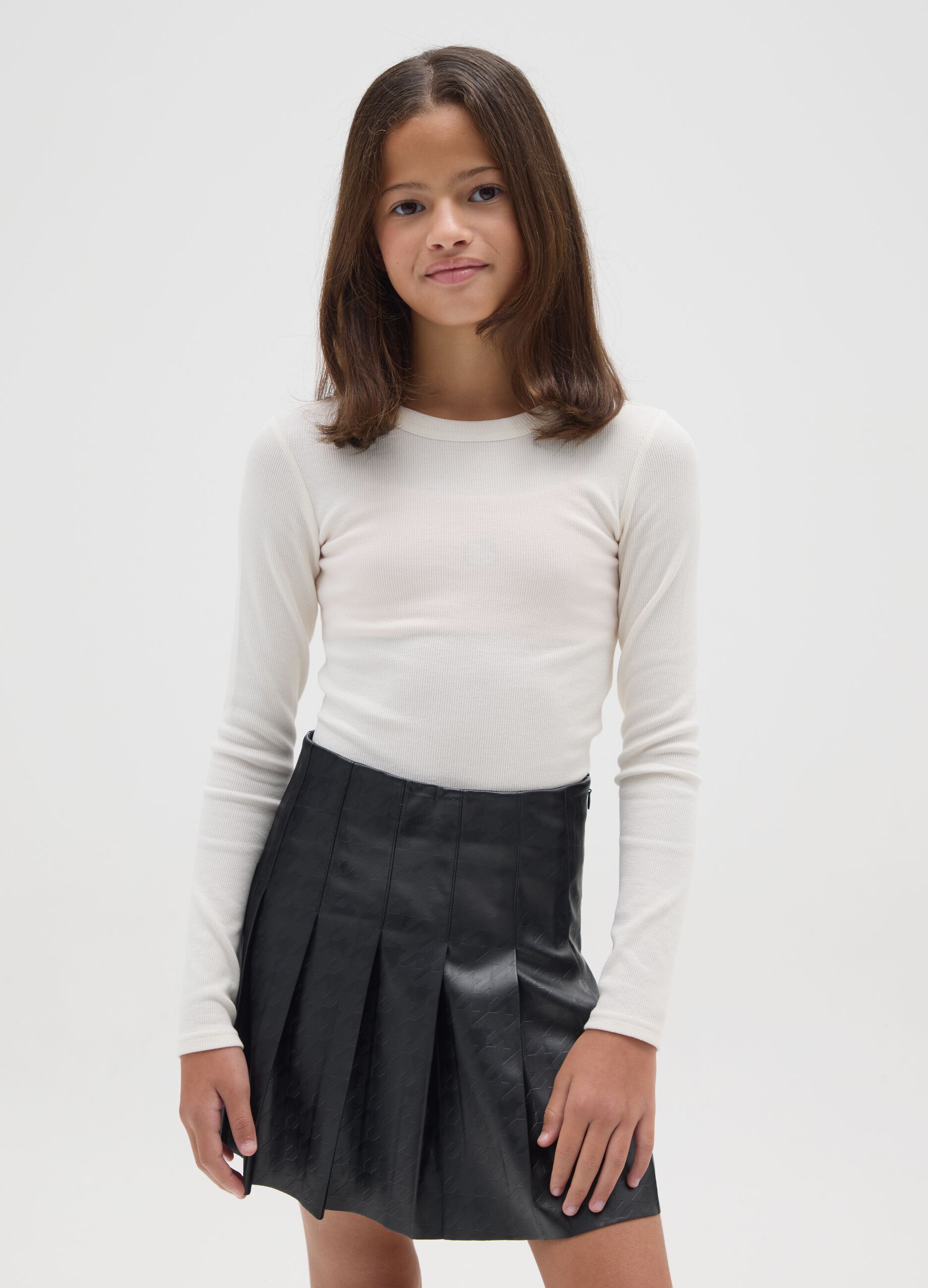 Girls' White Cotton Regular Fit T-Shirt