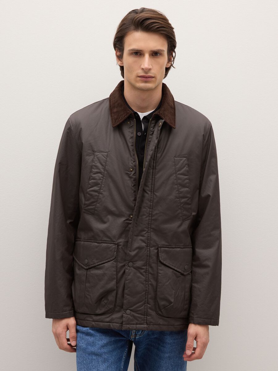 Brown padded jacket with zip and buttons_1