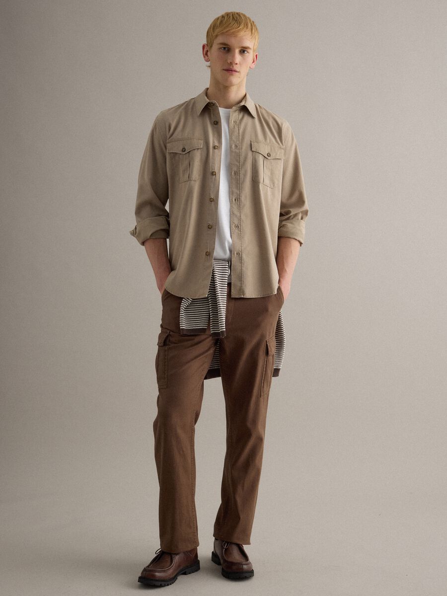 Beige oversized long sleeve shirt in Lyocell and cotton_1