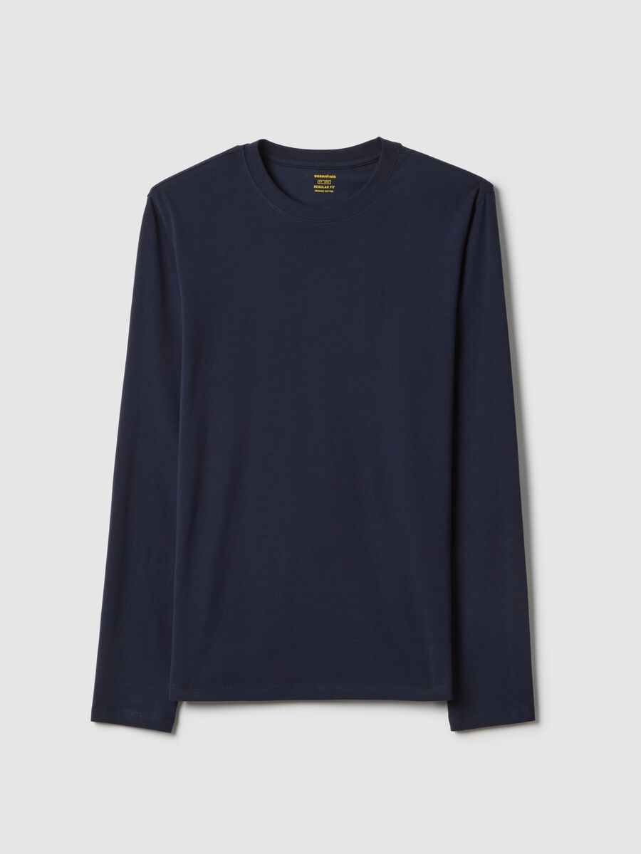 Long sleeve blue t-shirt in stretch cotton regular fit_4