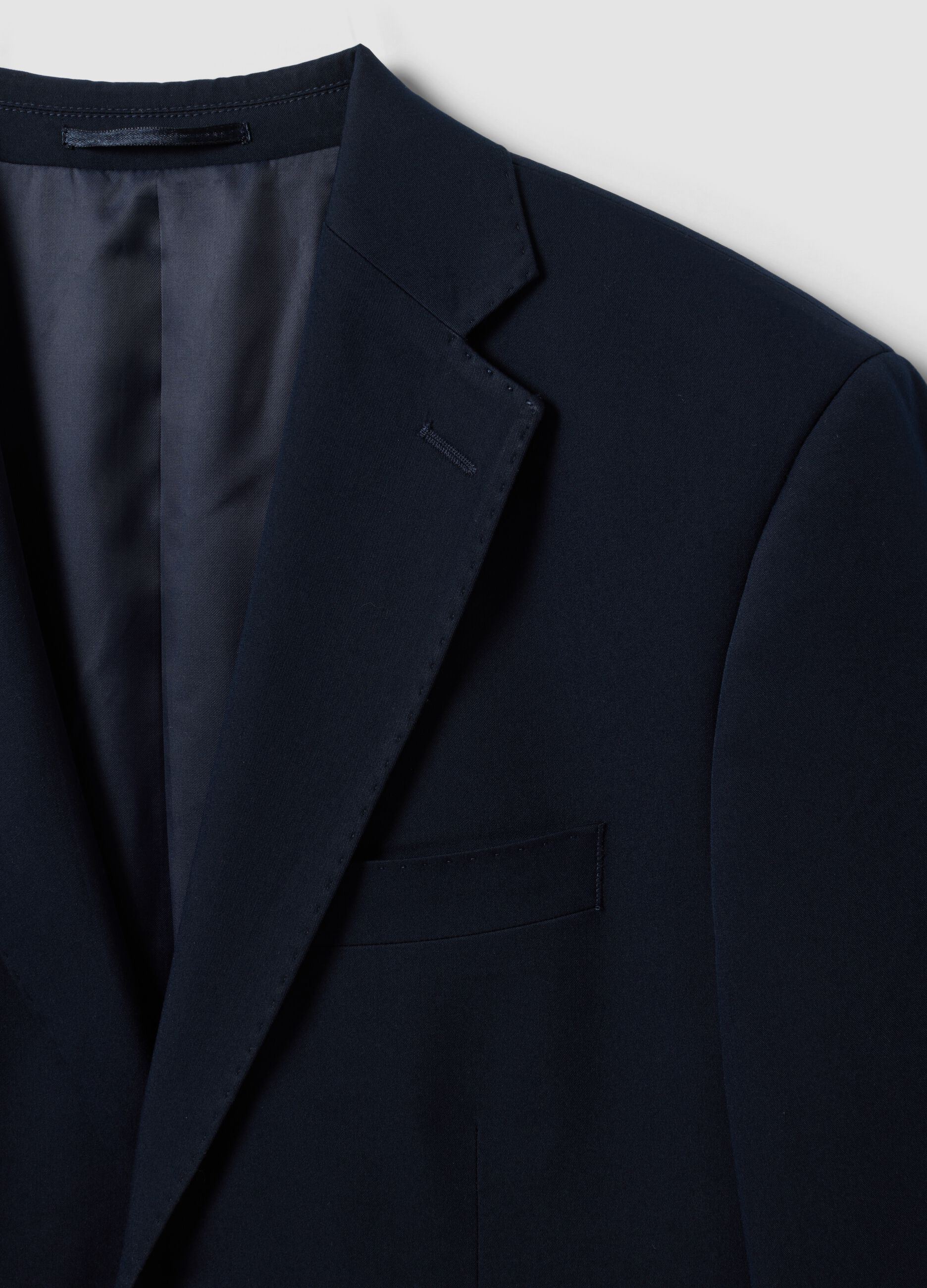 Blue stretch-viscose blazer with classic lapels