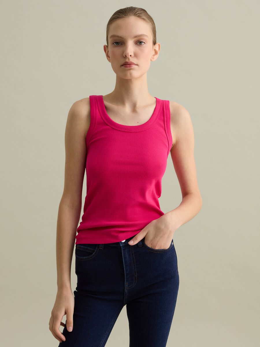 Fuchsia ribbed tank top_0