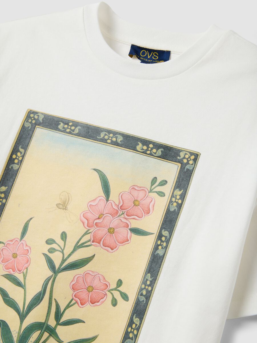 White pure cotton T-shirt with floral print_1