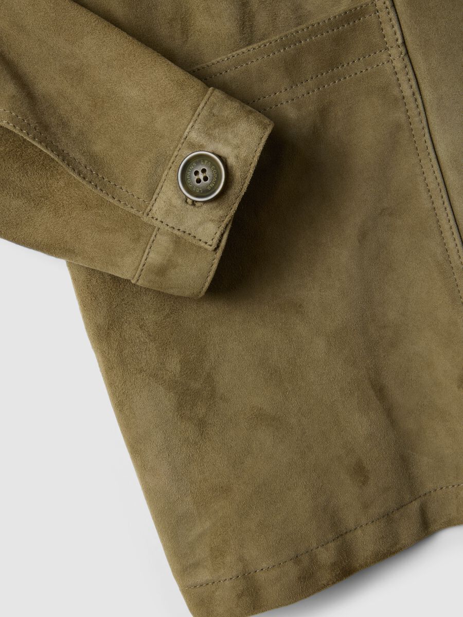 Giacca in vera pelle verde regular fit con bottoni_5