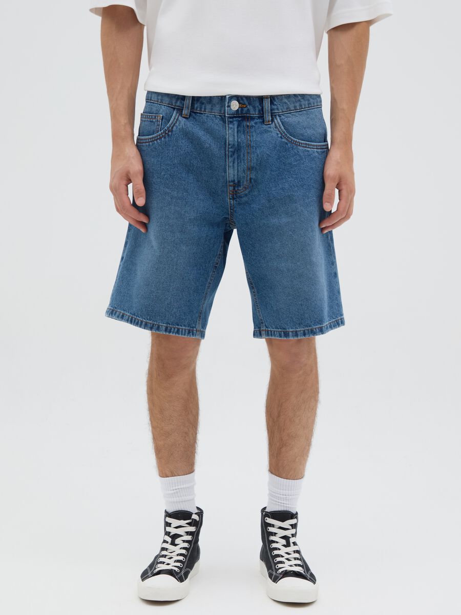 Men's pure cotton denim regular fit shorts with five pockets_1