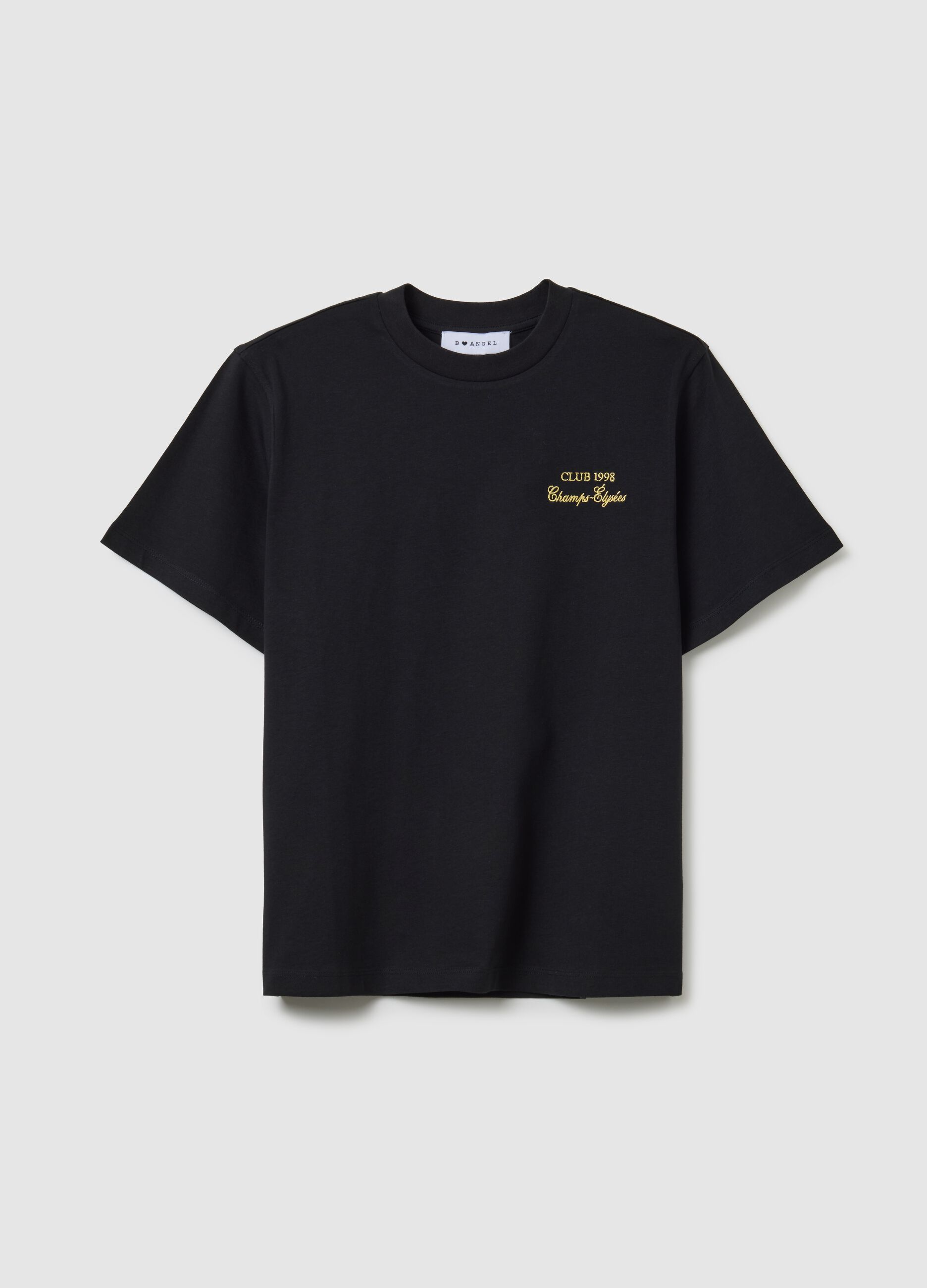 Black pure cotton relaxed fit t-shirt with emblem