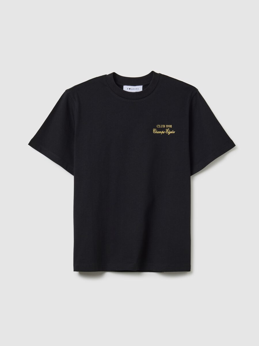 Black pure cotton relaxed fit t-shirt with emblem_4