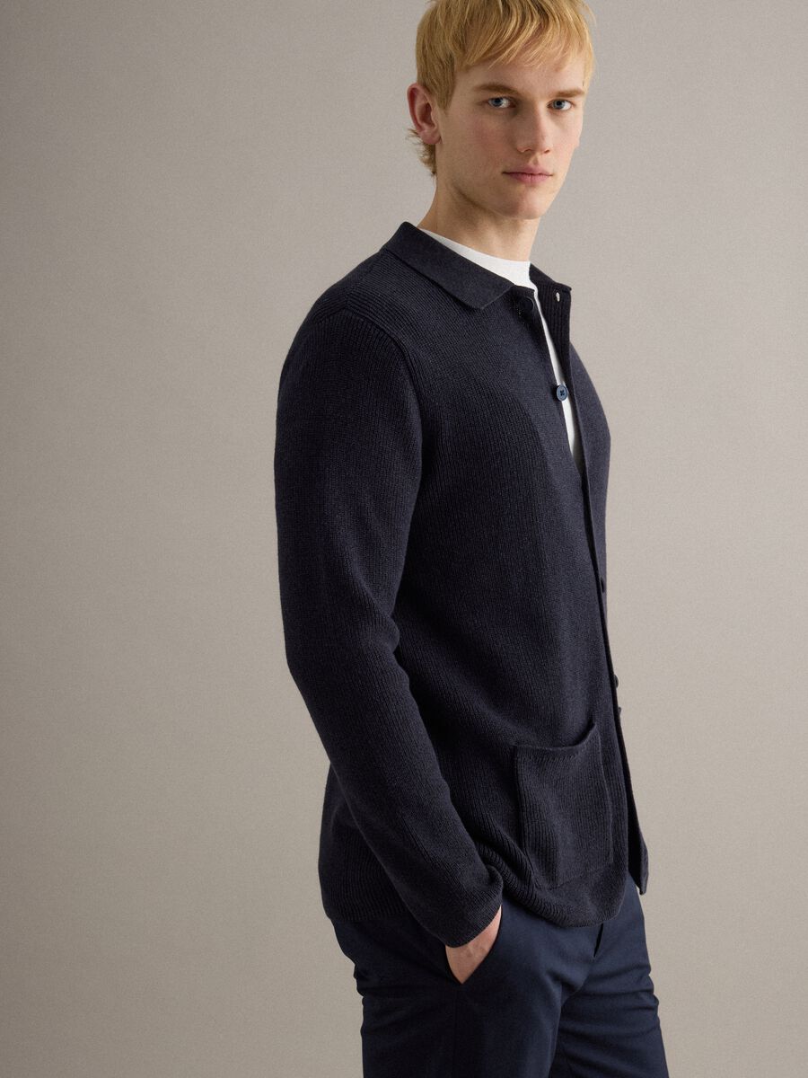 Cardigan in puro cotone blu regular fit_3