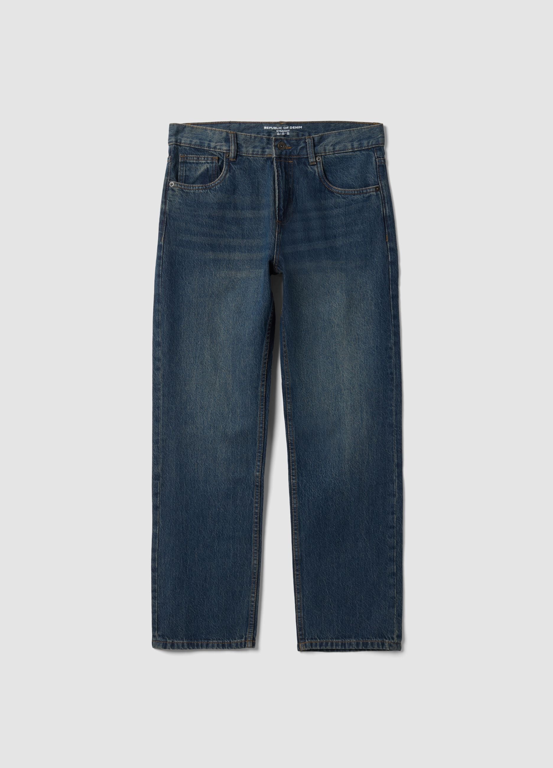 Jeans denim blu in puro cotone straight fit