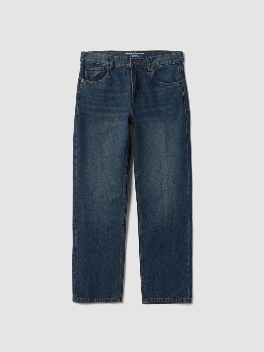 Jeans denim blu in puro cotone straight fit_0