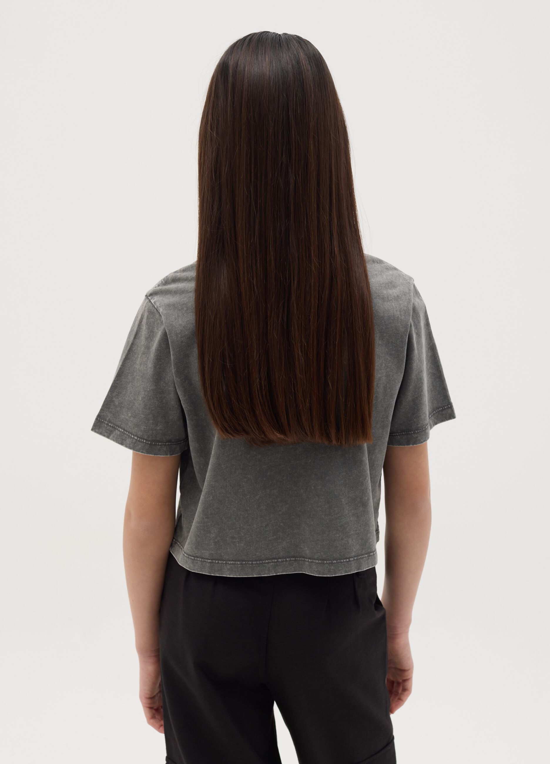 Crop T-shirt in cotton with "Don't Stop" print